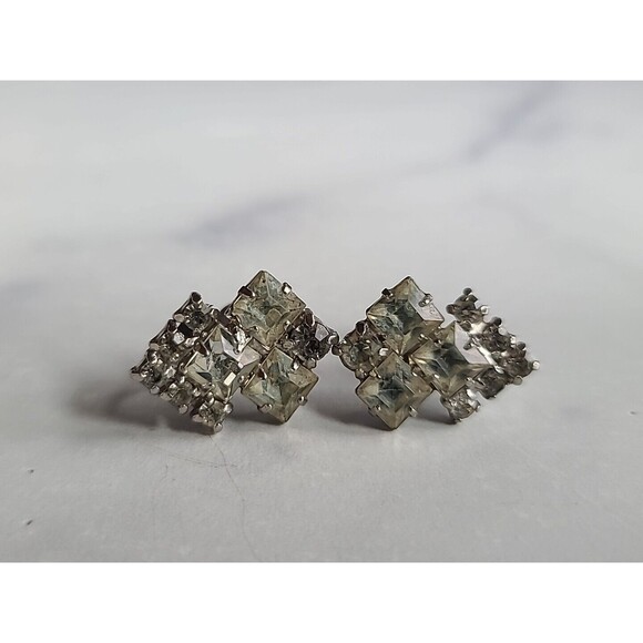 Clear Rhinestone Screwback Earrings Vintage - Picture 7 of 10